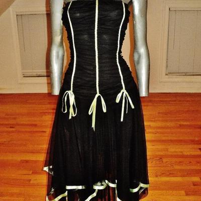 Vtg strapless handkerchief high low tulle dress with ribbons