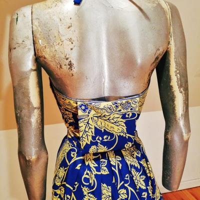Vtg 1940's Polynesian hand painted print batik dress with long shawl ensemble