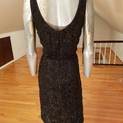 Vtg 1930's silk crepe flapper dress hand beaded embroidered sequins