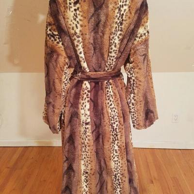 Vtg Animal Print Tigress faux fur full length coat w/belt fully lined