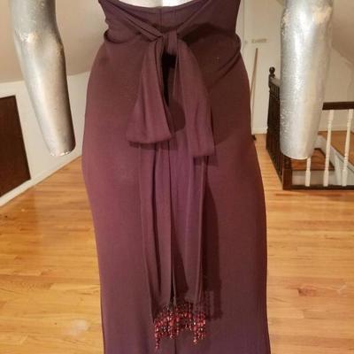 Vtg cocoa jersey Column maxi dress with beaded fringe belt