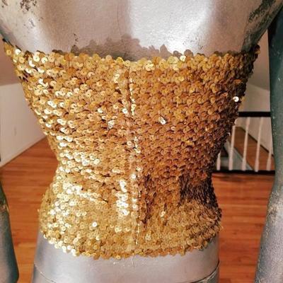 Vtg 1970's original Tube Top all Gold sequins embroidery