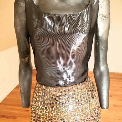 Vtg Albert Nipon 3pc skirt suit metallic lame' top sequin skirt