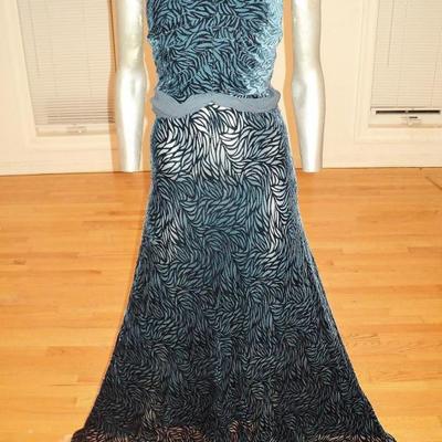 Vtg Chetta B. Strapless strapless trumpet gown embossed illusion velour 