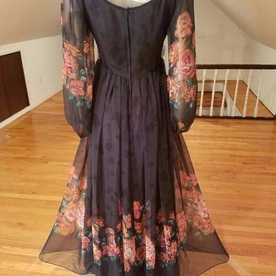 Vtg Victor Costa 1970's floral chiffon maxi gown semi empire