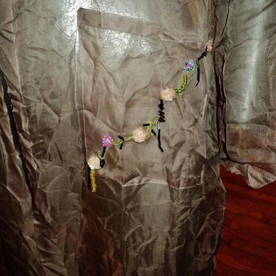 Vtg amazing Sue Wong layering organdy crinkled  maxicoat beaded flowers 