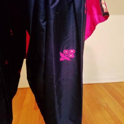 Vtg 1940's Polynesian raw silk Tunic and Pant ensemble hand embroidery/mirrors