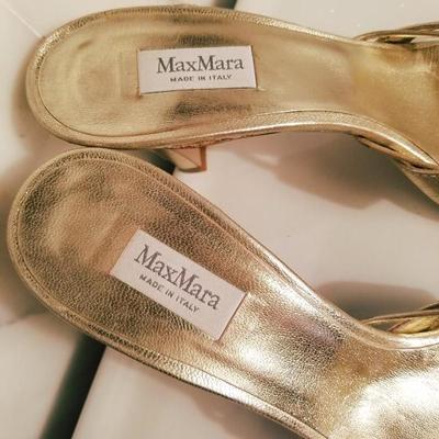 Vintage Max Mara  Runway Gold leather heeled mules open back 