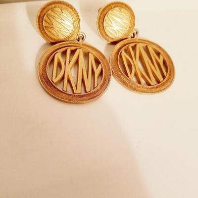 Vtg DKNY gold plated Signature  Earrings 