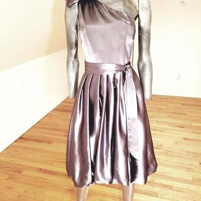 Vtg single shoulder gun metal silver bubble dress kitten bow