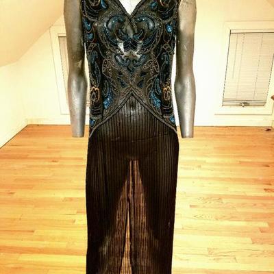 Vtg 1960's layering fully beaded flapper silk chiffon dress 