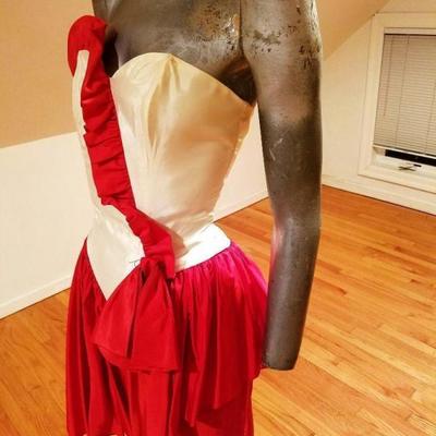 Vtg 1960's Dance Allure Alfred Angelo color block peplum gown strapless