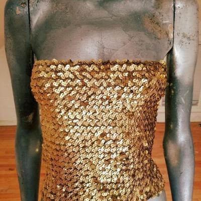 Vtg 1970's original Tube Top all Gold sequins embroidery