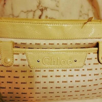 Chloe' Paris large shoulder -Diaper bag Leather canvas metal hardware