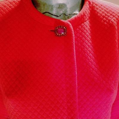 Vtg Prada Couture Milano quilted Bolero red orange Jacket with ruby button Italy