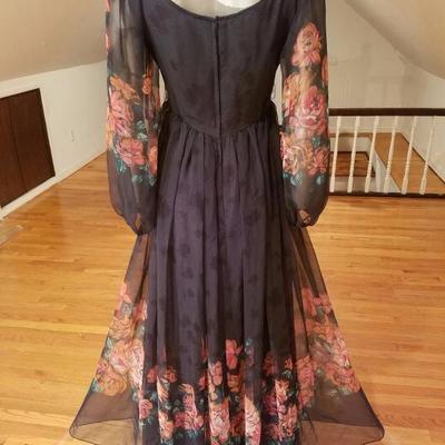 Vtg Victor Costa 1970's floral chiffon maxi gown semi empire