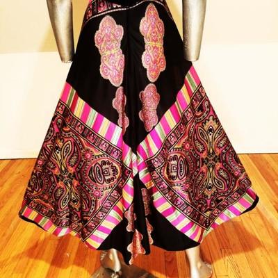 Vtg Elinor Gay 1960's maxi psychedelic hobo chic trapeze dress velour bodice