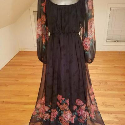 Vtg Victor Costa 1970's floral chiffon maxi gown semi empire