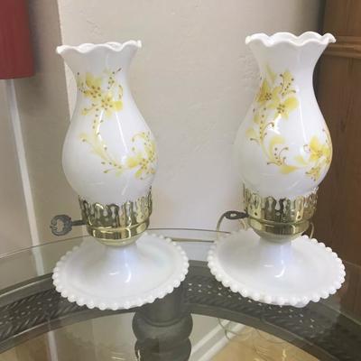 Pair of Hobnob Lamps with Yellow Flowers (Item #107)