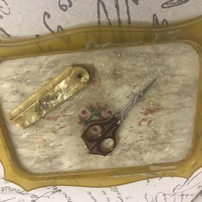 Vintage Vanity Tray with Comb and Scissors (Item #139)