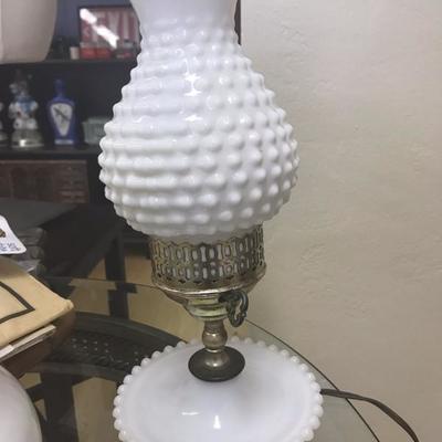 Milk Glass Hobnob Hurricane Lantern Table Lamp (Item #105)