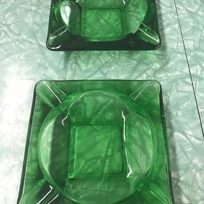 Pair of Green Glass Ashtrays (Item #108)