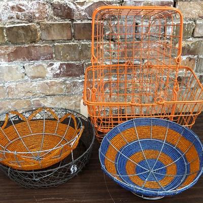 Lot/ Orange/Blue Wire and Bead Baskets 