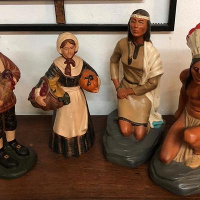 Pilgims & Indians Statues Bookends Ceramic Resin~~