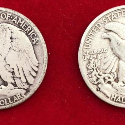 2 Standing Liberty Half Dollars US 90% Silver Coins 1943, 1946 