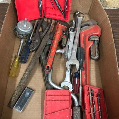 Pipe Wrenches, Drill Bits, Hand Tools Lot