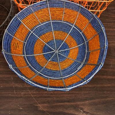 Lot/ Orange/Blue Wire and Bead Baskets 