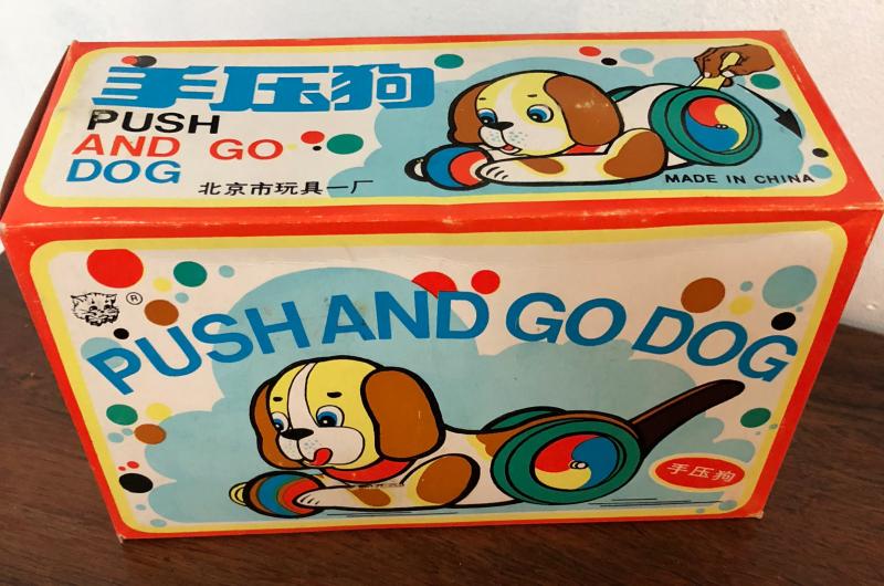 Tin Litho Push and Go Dog Toy w/Box
