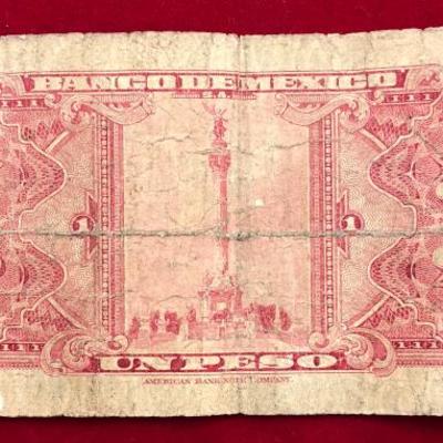 1954 Mexican Peso Note UN Peso Bill 