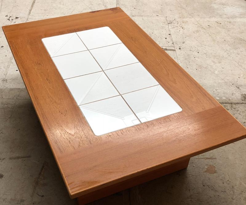 Teak Tile Top Coffee Table Danish Modern 1980's