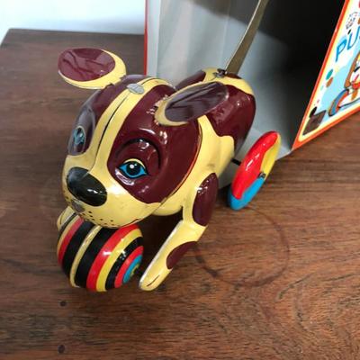 Tin Litho Push and Go Dog Toy w/Box 