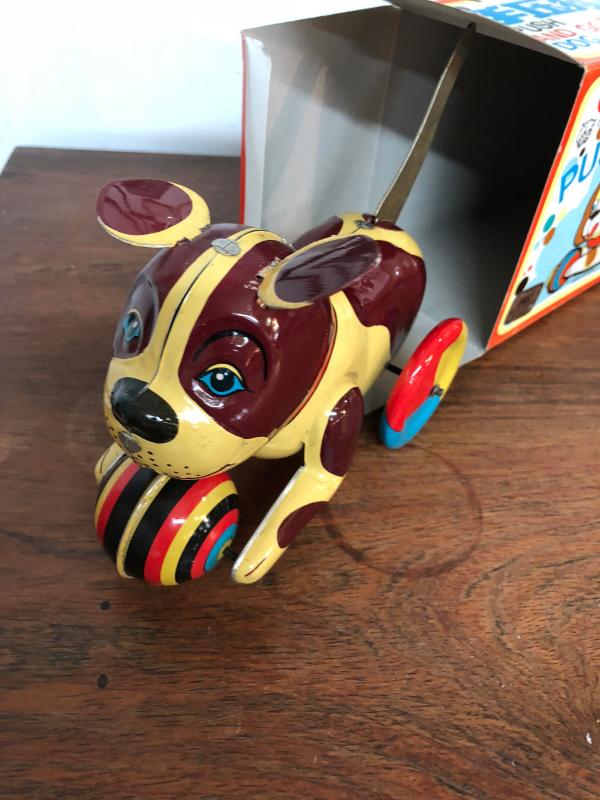 Tin Litho Push and Go Dog Toy w/Box