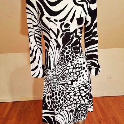 Vtg black/white Animal printed Wiggle dress pleats Made in Italy