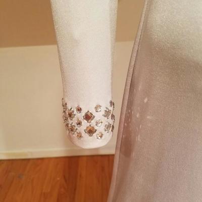 Vtg 1960's Mardi Gras Cheongsam silver grey maxi embellished gown