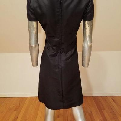 Vtg 1950 shantung wiggle dress crystal rhinestone bodice detail