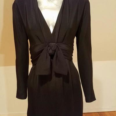  Vtg COUTURE GIVENCHY Empire black gown Bow Sash 