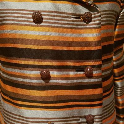 Vtg Silk Shantung Opera Ensemble Coat and Dress crystal buttons