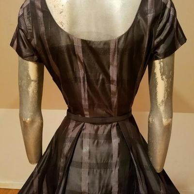 Vtg  1950's Silver grey Shantung full sweep dress w/belt 