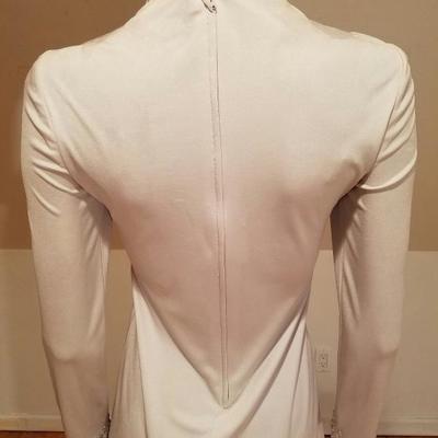 Vtg 1960's Mardi Gras Cheongsam silver grey maxi embellished gown