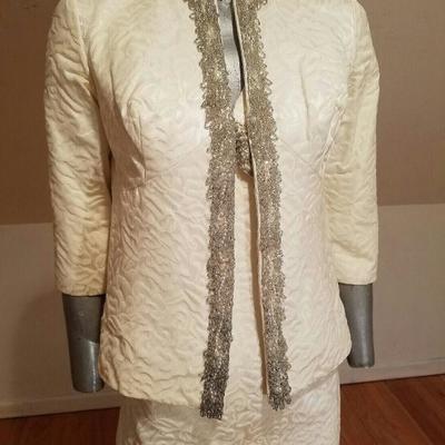 Vtg 1950's Hostess floral Brocade ensemble gown/jkt heavy embellished 