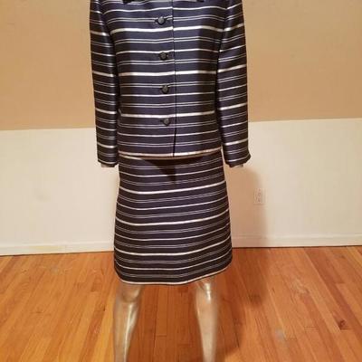 Vtg silk shantung silver lame' stripe dress & jacket ensemble