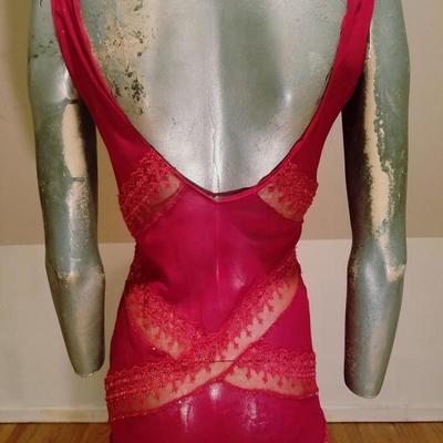 Vtg Ruby silk Layering bias gown lace trim