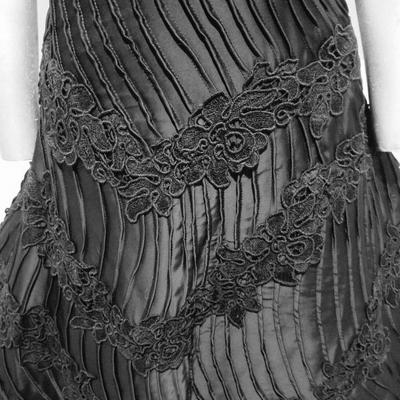 Vtg French Shantung full sweep dress Guipure lace swirl embroidery