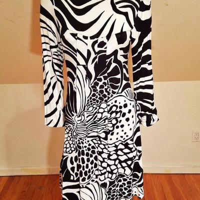 Vtg black/white Animal printed Wiggle dress pleats Made in Italy
