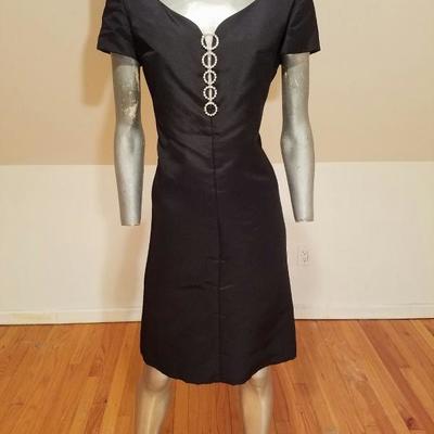 Vtg 1950 shantung wiggle dress crystal rhinestone bodice detail