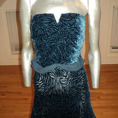 Vtg Chetta B. Strapless strapless trumpet gown embossed illusion velour 